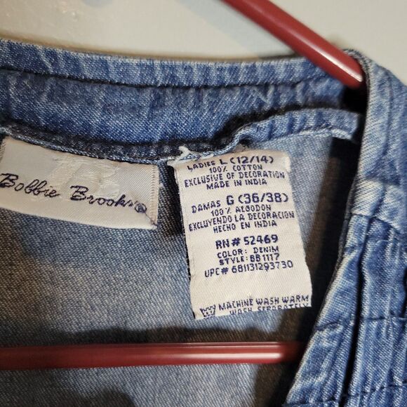90s Bobbie Brooks Denim Floral Embroidered Vest Lagenlook Cottagecore Size L - Picture 5 of 12